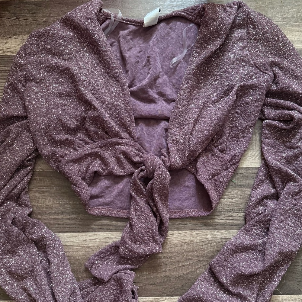 Windsor Purple Glitter Tie-Front Blouse